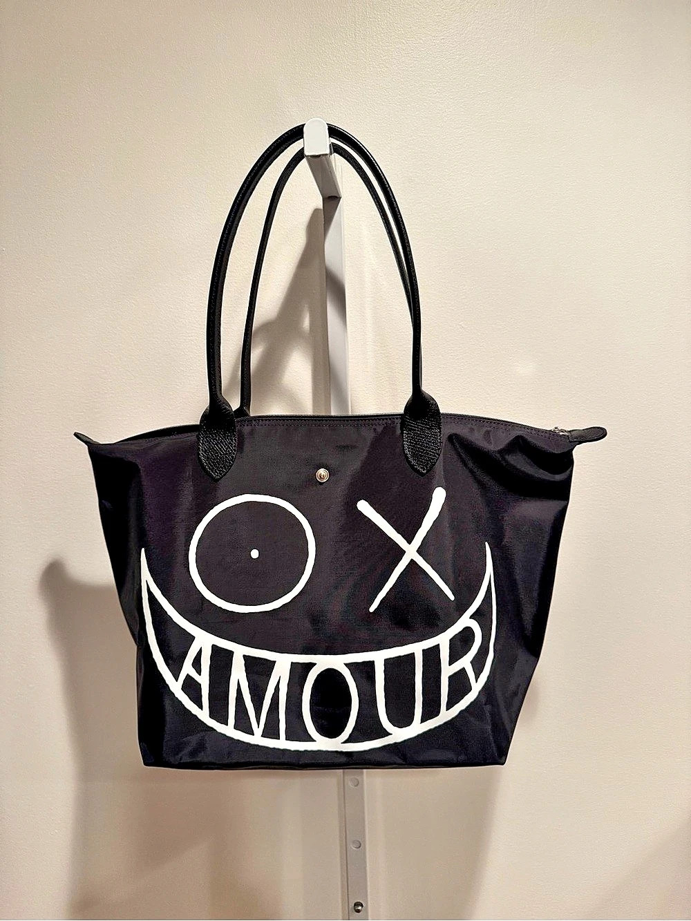 Longchamp x André Le Pliage Amour Tote Bag Black & White